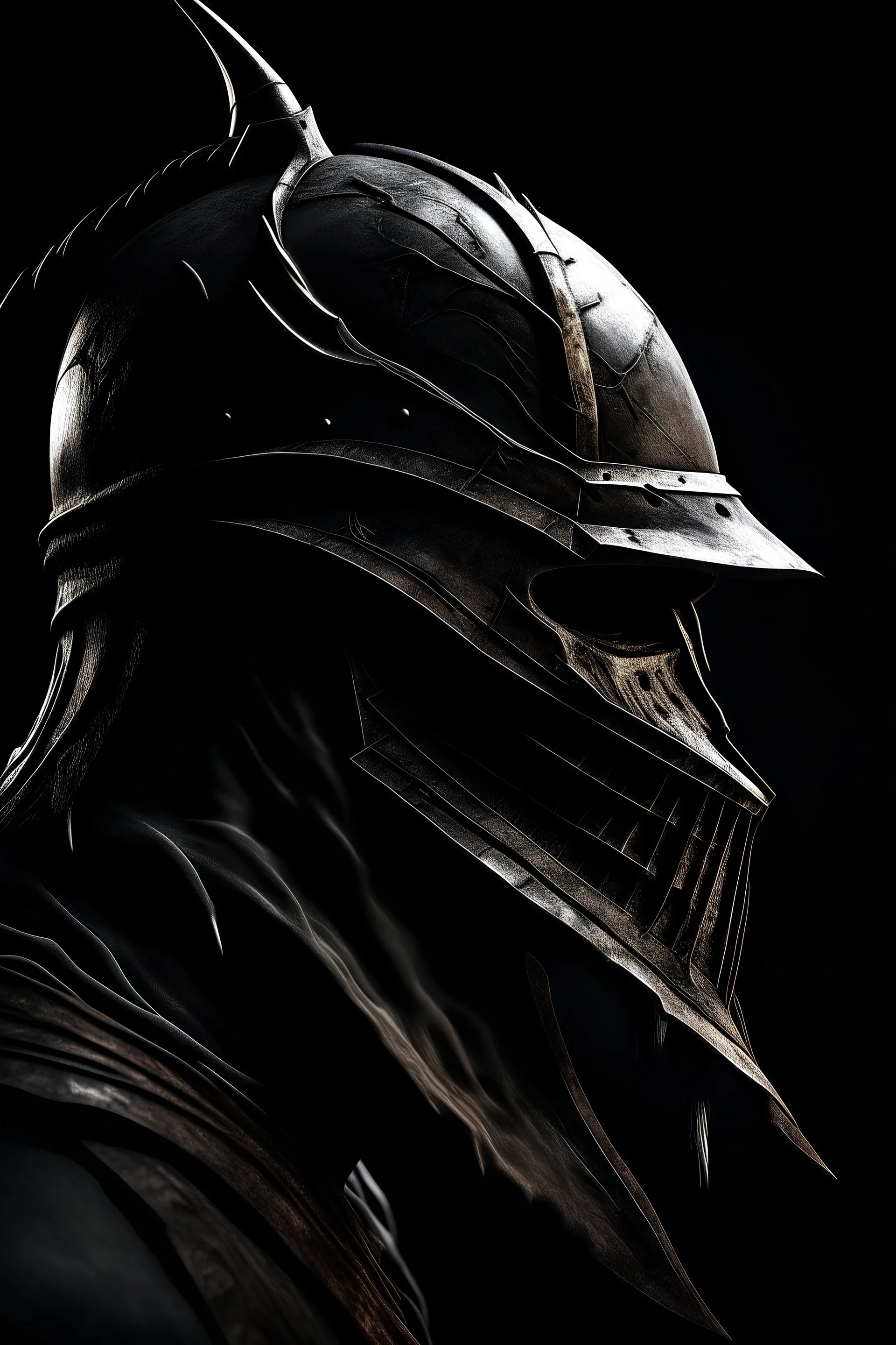 executioner mask, profile view, dark souls style