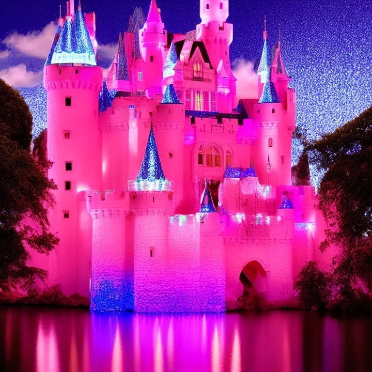 luminous pink, blue, sparkle castle