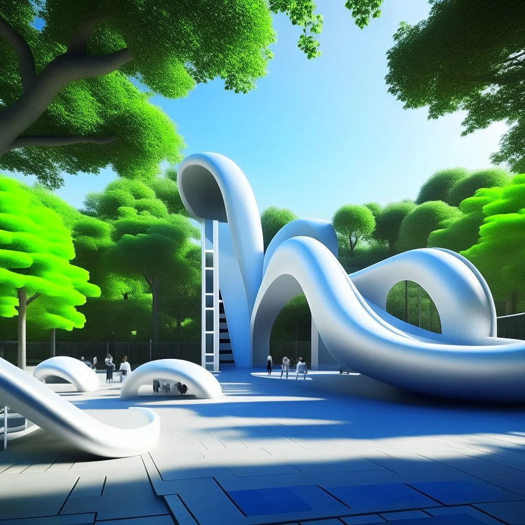 Dibujo arquitectónico de un parque infantil estilo Zaha Hadid