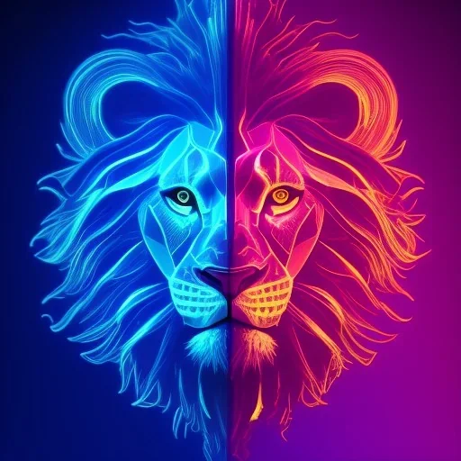 A beautiful portrait of a cyborg lion blue neon color scheme, high key lighting, volumetric light high details psychedelic background