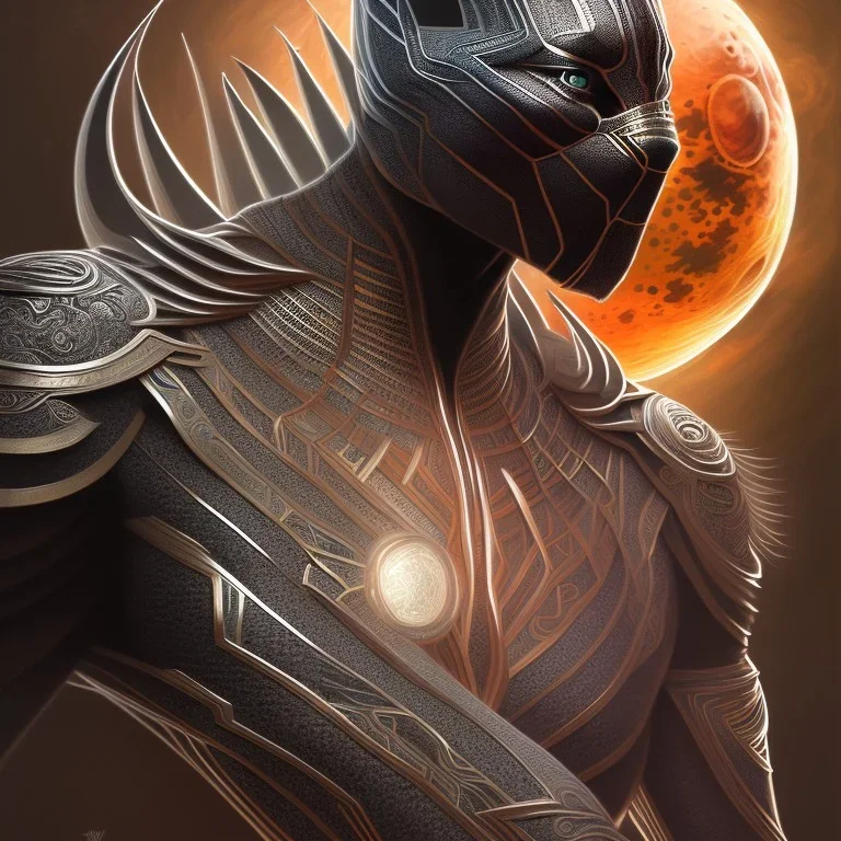 sango fantasy, fantasy magic, intricate, sharp focus, illustration, highly detailed, digital painting, concept art, matte, artgerm and paul lewin and kehinde wiley, masterpiece Asian black panther Papu New Guina pyramid black silver space lady space blood moon galaxy