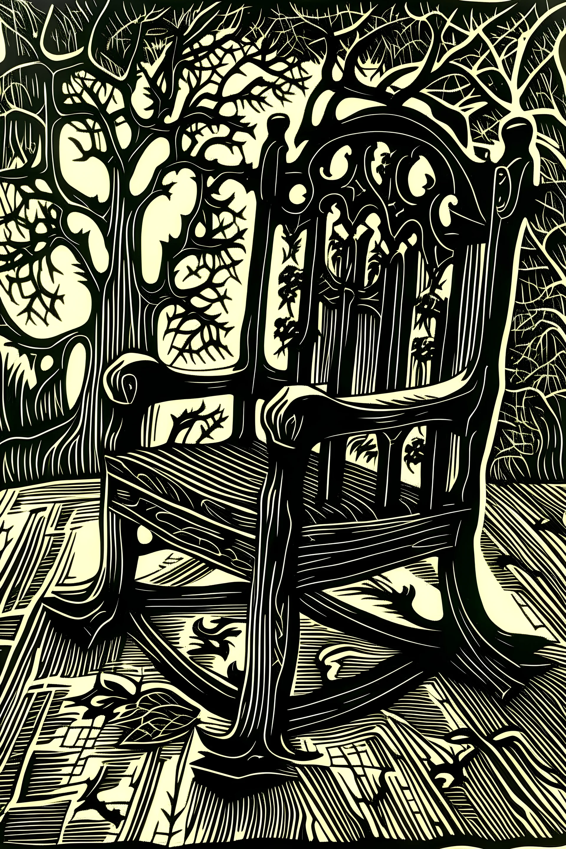 Linocut haunted rocking chair