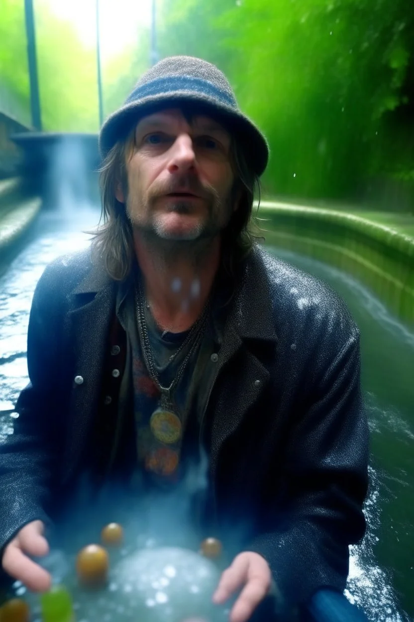 hyper real oil painting portrait of psychedelic kid rock showering himself inside a smoke cloud in slimy bubbles and gelatinous background, zeiss prime lens, bokeh like f/0.8, tilt-shift lens 8k, high detail, smooth render, down-light, unreal engine, prize winning