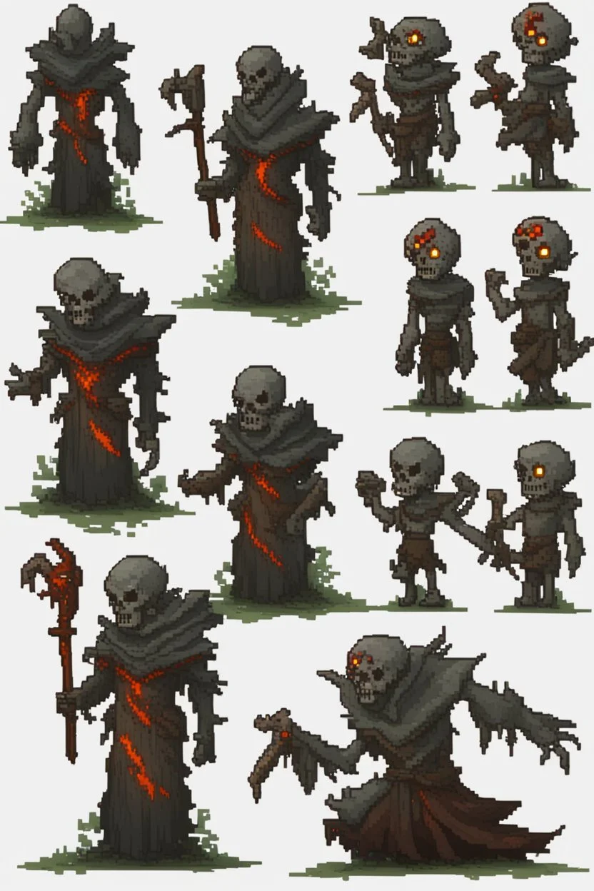 pixel undead soul sprite for pixel game in the medieval style side view idle animation. --ar 9:16