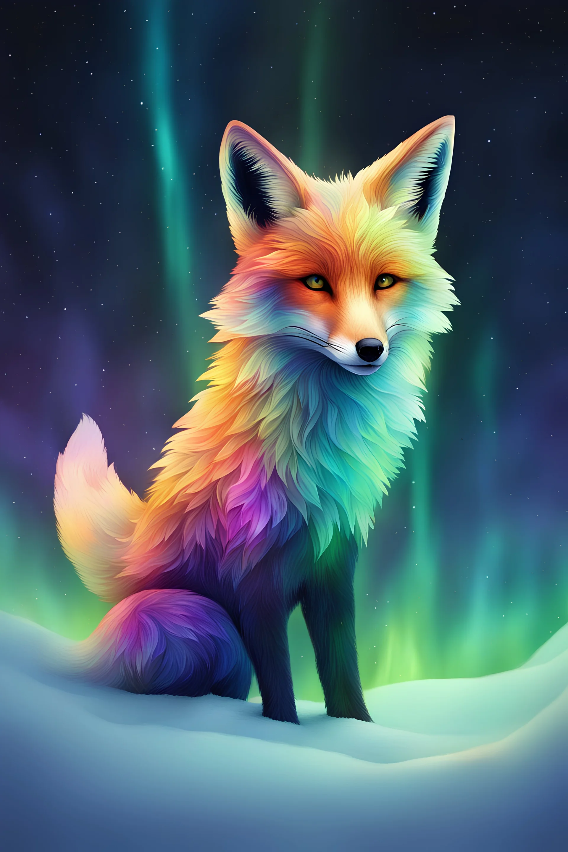 fox made of aurora borealis