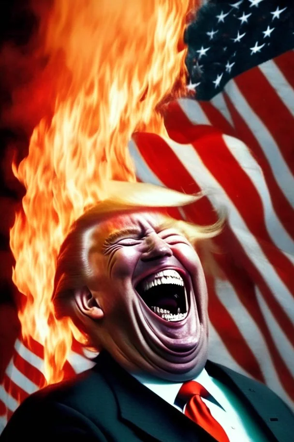 donald trump maniacally laughing while burning the american flag