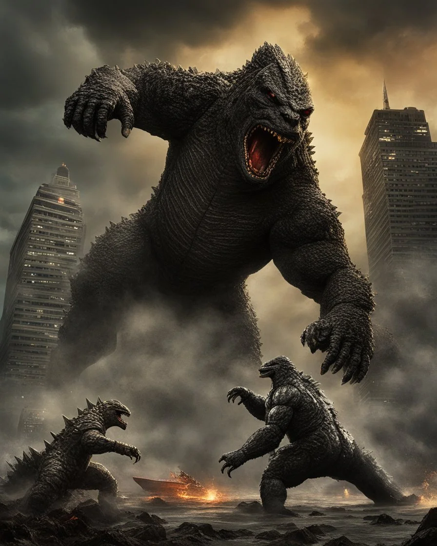 Godzilla fighting vs robot king kong