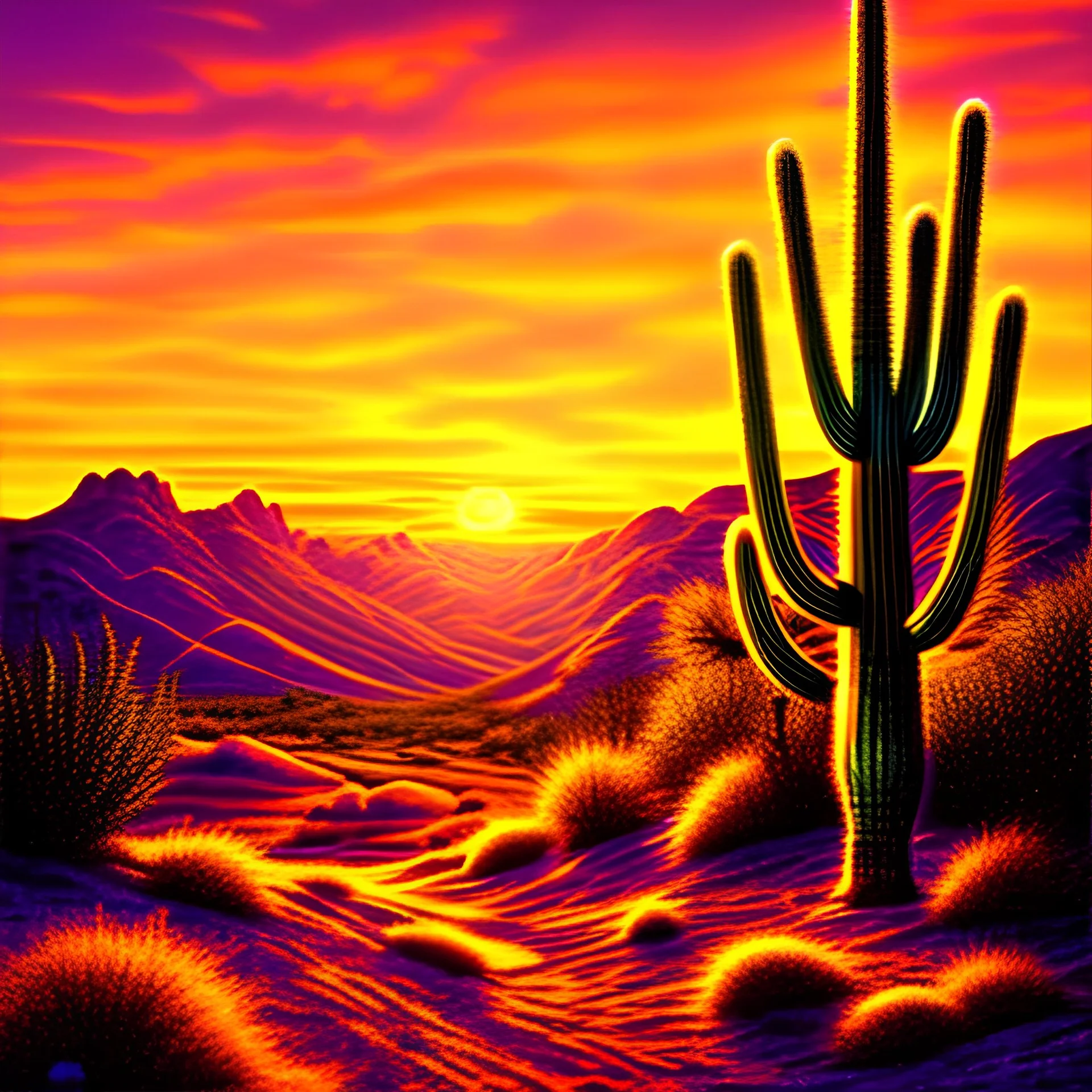 Coyote saguaro sunset