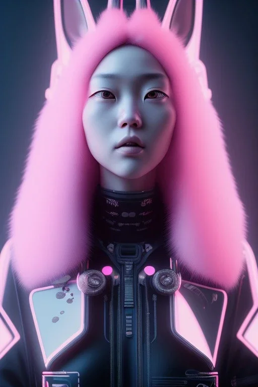 Portrait, Front image, cyberpunk Asian woman with rabbit mask, black pink color, latex dress, highly detailed, concept art, smooth, unreal engine 5, god rays, ray tracing, RTX, lumen lighting, ultra detail, volumetric lighting, 3d, finely drawn, high definition, high resolution.