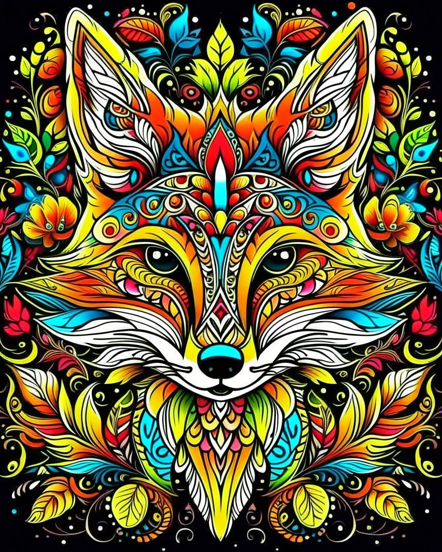 colourful fox ANIMAL Book cover for Adults, mandala, flower,