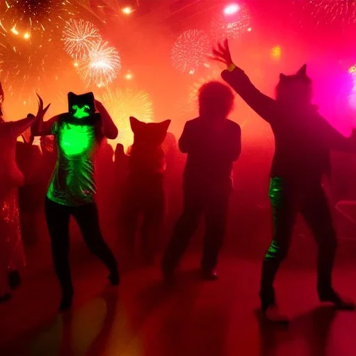 Creepy photo of new years eve rave cats dancing