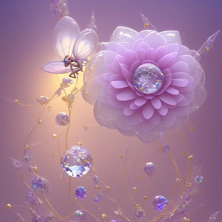 one big crystal subtle flower in a galactic ambiance with a beautiful fairy, transparent petals, delicate colors, full of details, smooth，soft light atmosphere, light effect，vaporwave colorful, extremely sharp detail, finely tuned detail, ultra high definition, 8 k, unreal engine 5, ultra sharp focus