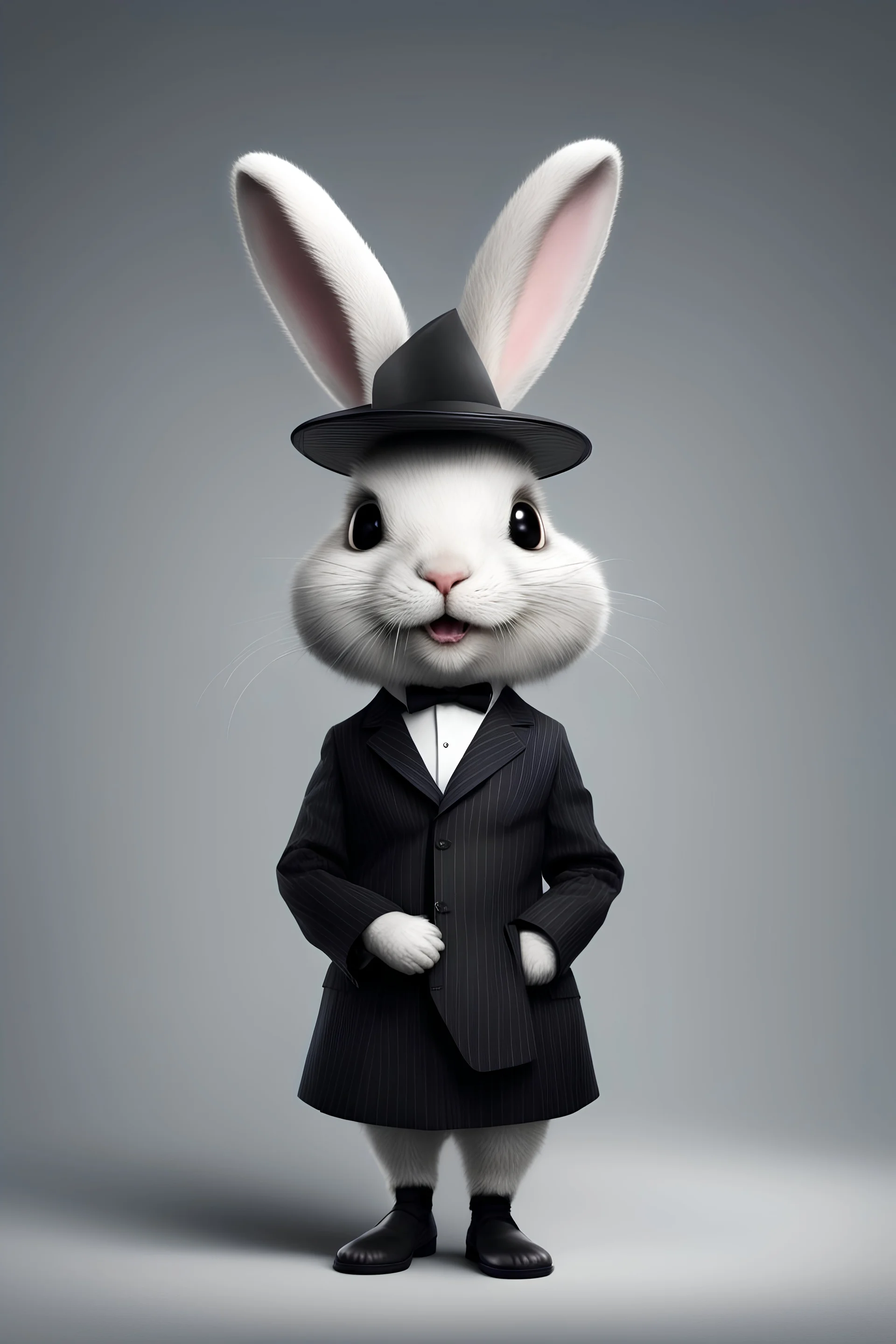 anthropomorphic, hyper-realistic cute and very funny Easter bunny animal wearing Wednesday Addams costume, umbrella, Thing