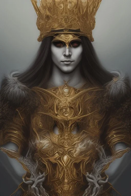 Realistic anime black metal corpsepaint god with golden crown