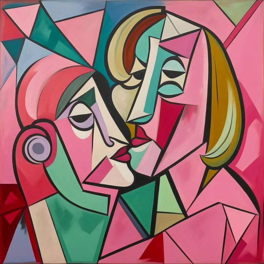 picasso cubism pink woman and one child kissing