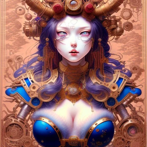 beautiful steampunk huge girl, hyper detailed, hyperdetailed, intricately detailed, illustration by _Katsushika Hokusai_ _Yoji Shinkawa_, guts, soft smooth lighting, intricate, wildflower, darkblue tones, background liquid,soft pastel colors, red tones, nice, darkred tones, high lighting,