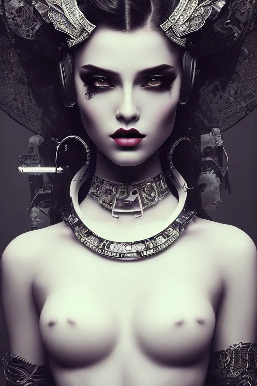 vintage minimalism beautiful dark goth, cyber Punk minimal female figure art, tetasdatia, soft colors mono chromatic, afraykantic morphobic viral, black color on white background, art style of Wylie Beckert and Menri Shatise, polished, selfie view, album cover,