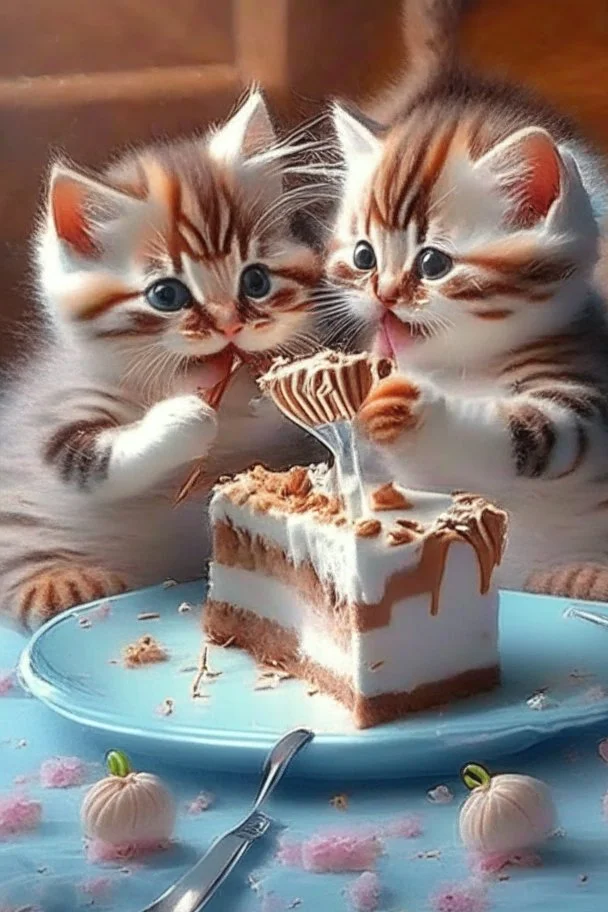 cute kittens eating cake