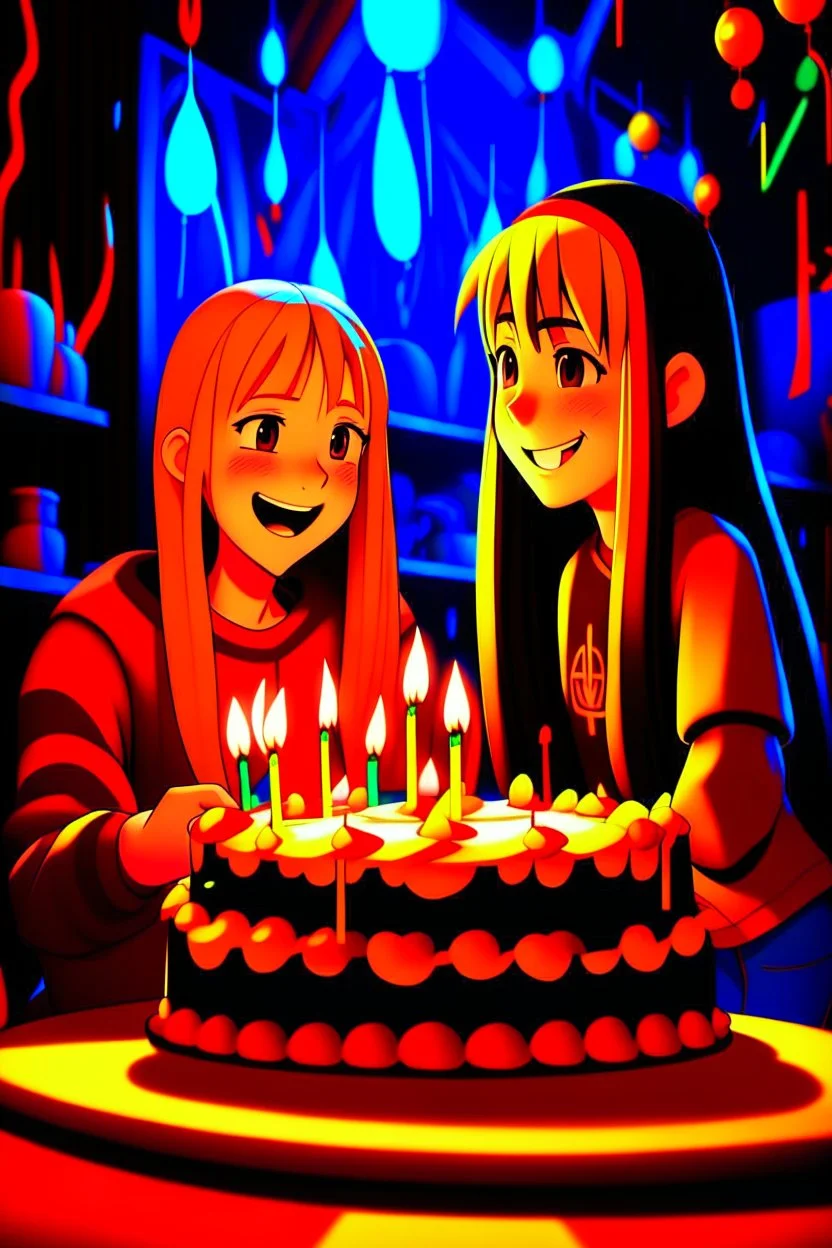 çizgi romandoğum günü kutlayan 2 kız