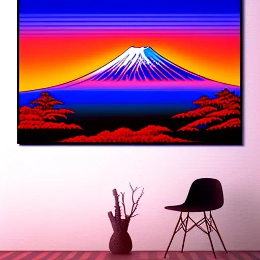 Ukiyo-e painting of a mount fuji at sunset