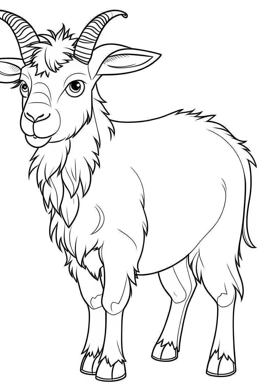 coloring page for kids, goat , cartoon style, thick outline, low details, no shading, no color