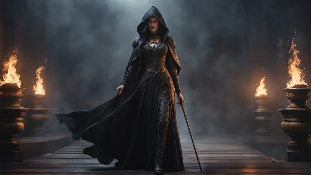 an evil 18 year old female sorcerer full of black smoke. exquisite realism, a masterpiece, fantasy concept art, dynamic lighting, hyperdetailed, intricately detailed, deep color, Unreal Engine, volumetric lighting , Epic cinematic brilliant stunning intricate meticulously detailed dramatic atmospheric maximal,