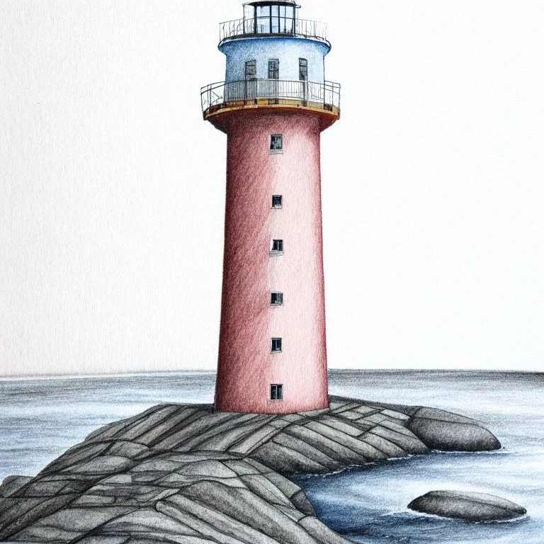 A colored pencil drawing of the granite lighthouse Lista Lighthouse in Norway