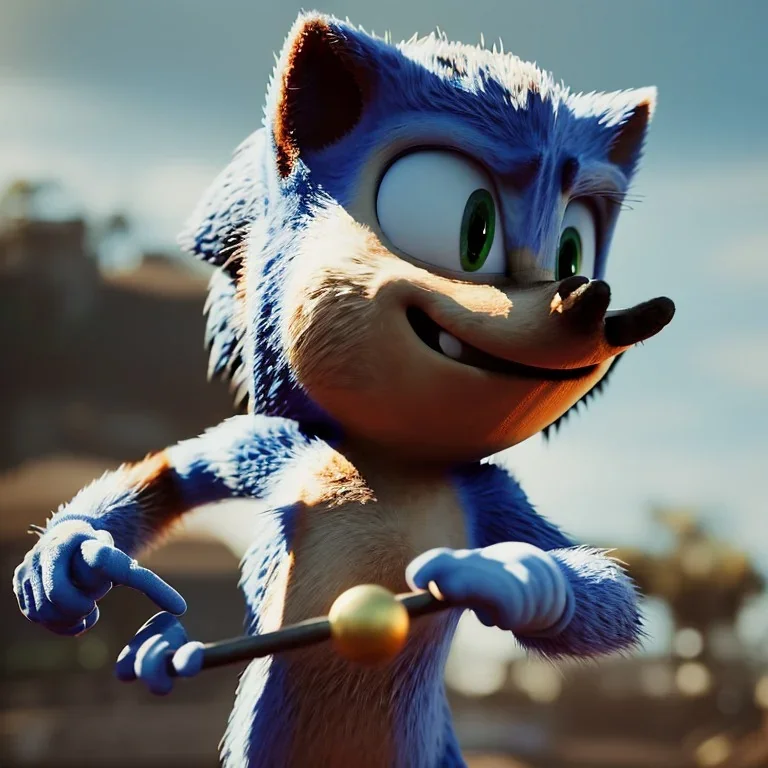 hiper realistic, render, 4k, unreal engine, photo realistic, sonic the hedgehog, high detail, volumetric lighting, tiny features, intricate detail,