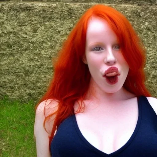 Redhead with tongue out