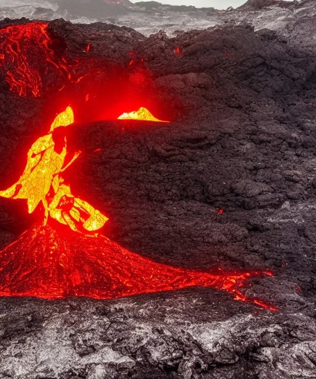 festive holiday Christmas tree surrounded by lava in a volcano