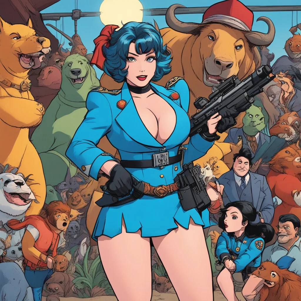 everywhere everything all at once: Hey Lili in extravaganza undergarments pointing her gun, outta the blue, Hullabaloo Pull the trigger and flee in Higitus Figitus Fantomas Zoo All alone you Leave me, Ziggiddy Zam, Biggiddy Boo With a savage crime scen of higgledy-piggledy gobbledygook