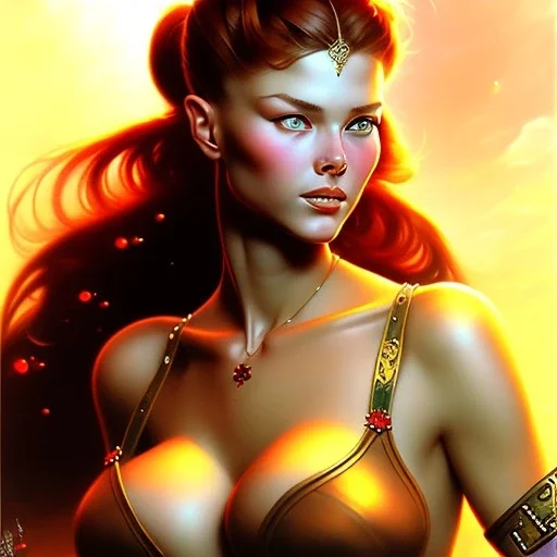 portrait of a beautiful busty Red sonya by Frank Frazetta style