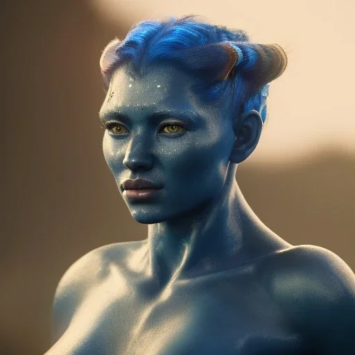 portriate of beautiful blue na'vi warrior, istrice, volumetric lighting, particals, intricate detail,realistc, close up