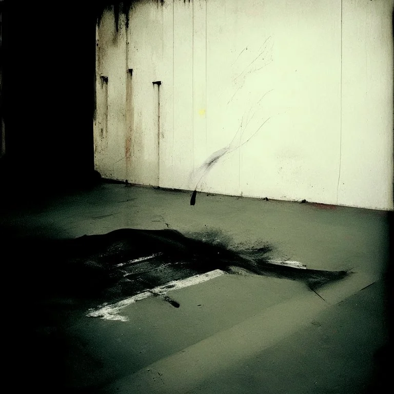 Minimal abstract oil painting desolate 1960s carpark concrete fragments and road markings. fire. In the style of Justin Mortimer and Francis Bacon.