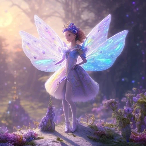 fairy in a blue and violet landsacape with multicolored crystals falling from the sky, full of details, smooth, bright sunshine，soft light atmosphere, light effect，vaporwave colorful, concept art, smooth, extremely sharp detail, finely tuned detail, ultra high definition, 8 k, unreal engine 5, ultra sharp focus