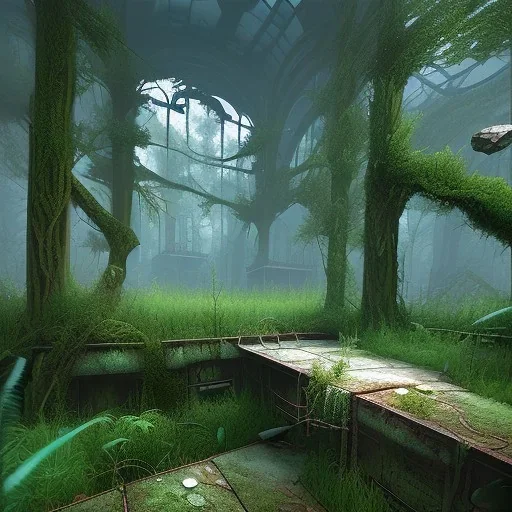 Overgrown, abandoned, interior