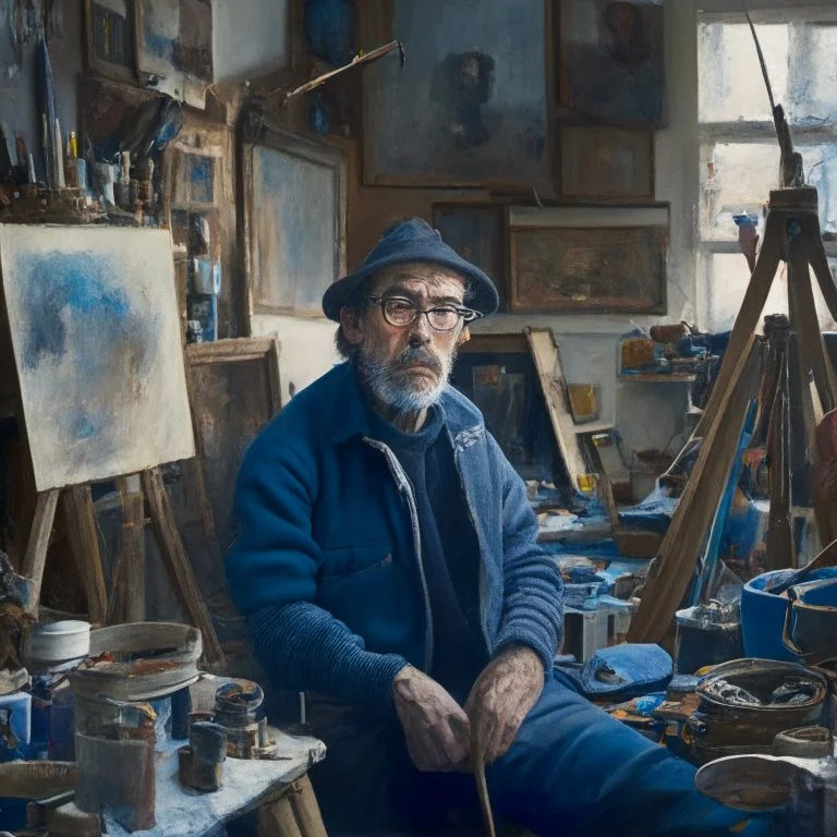 a portrait of an artist in his studio