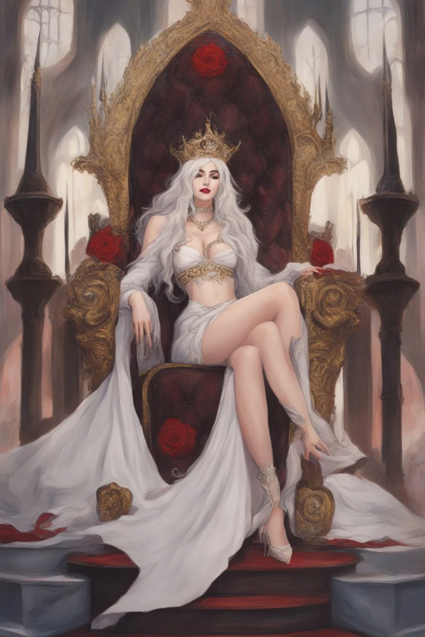 Beautiful white haired Vampire queen on her throne, drawing