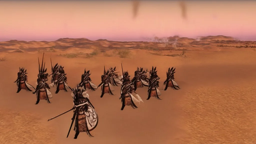 desert, comic style warriors from behind