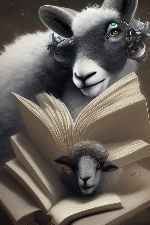 one black sheep reads a book on other site white sheep herd sleep