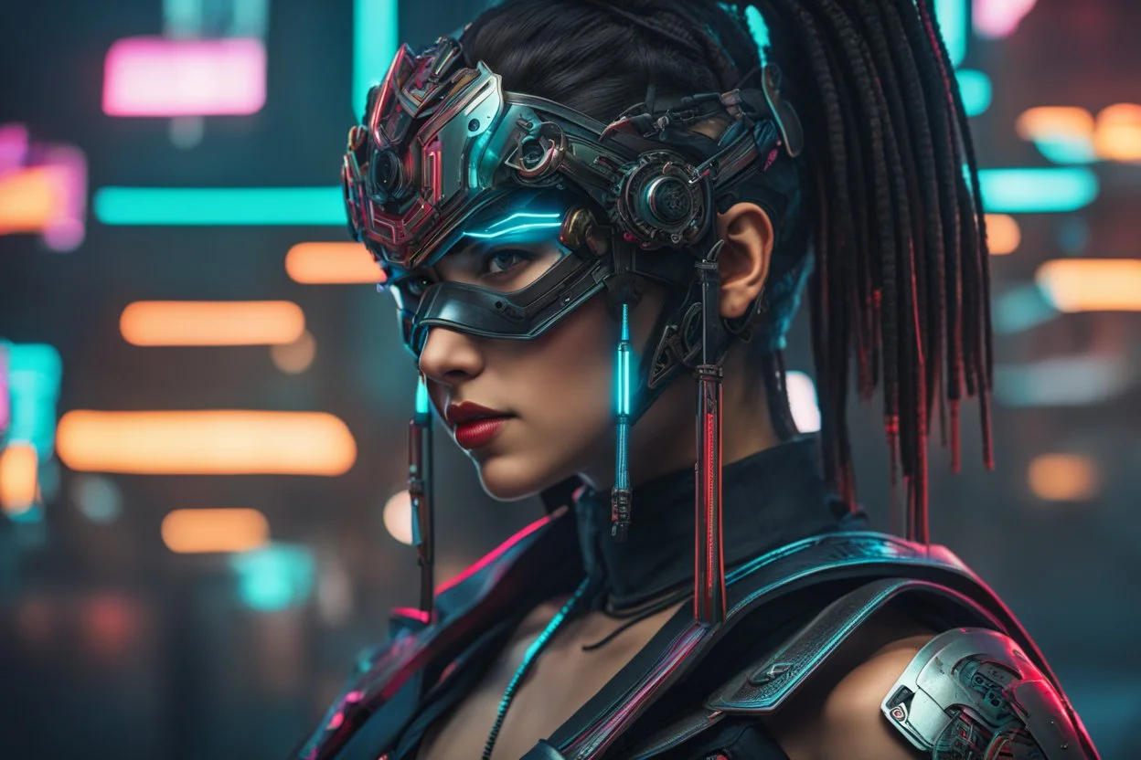 yone in 8k cyberpunk artstyle, cyber mask, two swords , close picture, neon lights, intricate details, highly detailed, high details, detailed portrait, masterpiece,ultra detailed, ultra quality