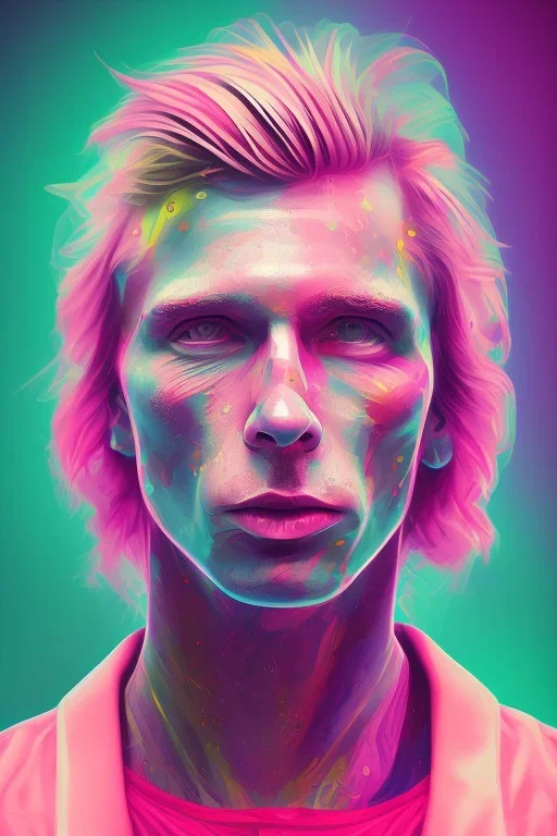 Portrait of Matti Nykänen. colorful. pink.