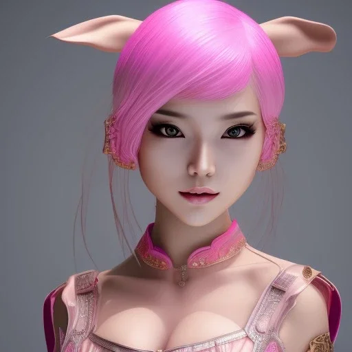 Asian woman, leaning pose, rabbit mask, pink short hair, latex suit, highly detailed,