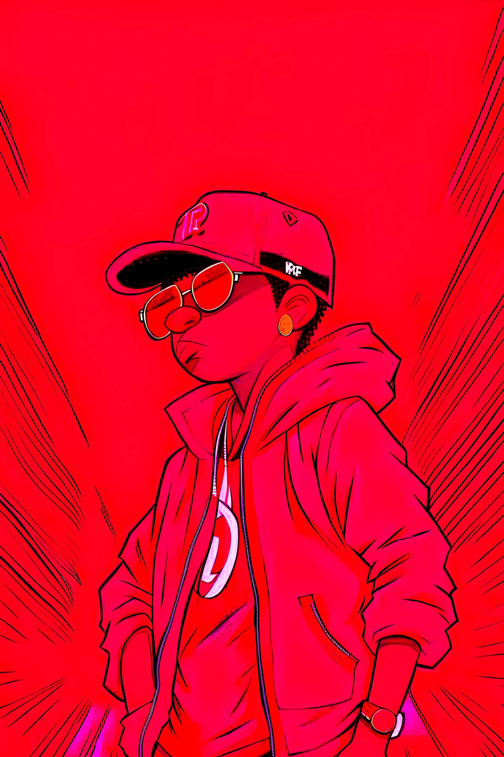 rap, hiphop, cartoon, super HQ, red colors