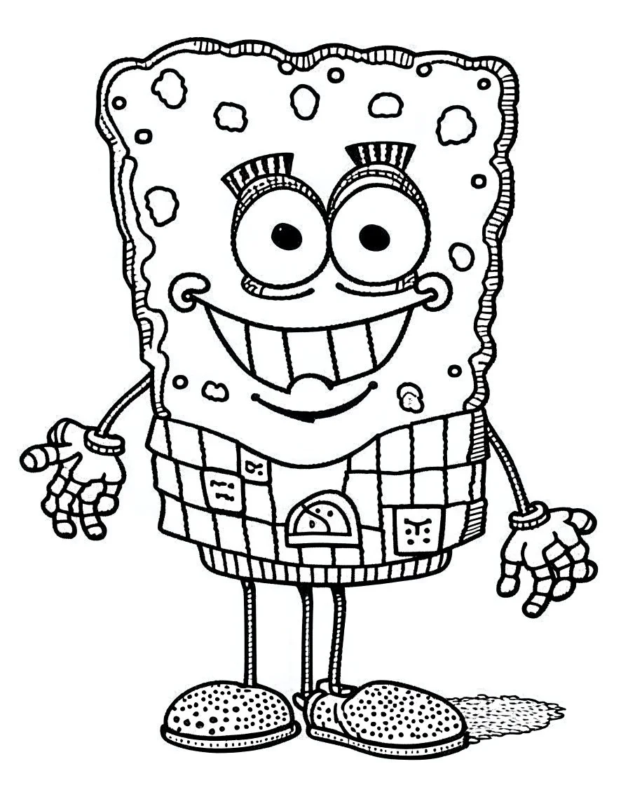 Generate a colouring pages of the SpongeBob along with some pencil sketch marks with white background