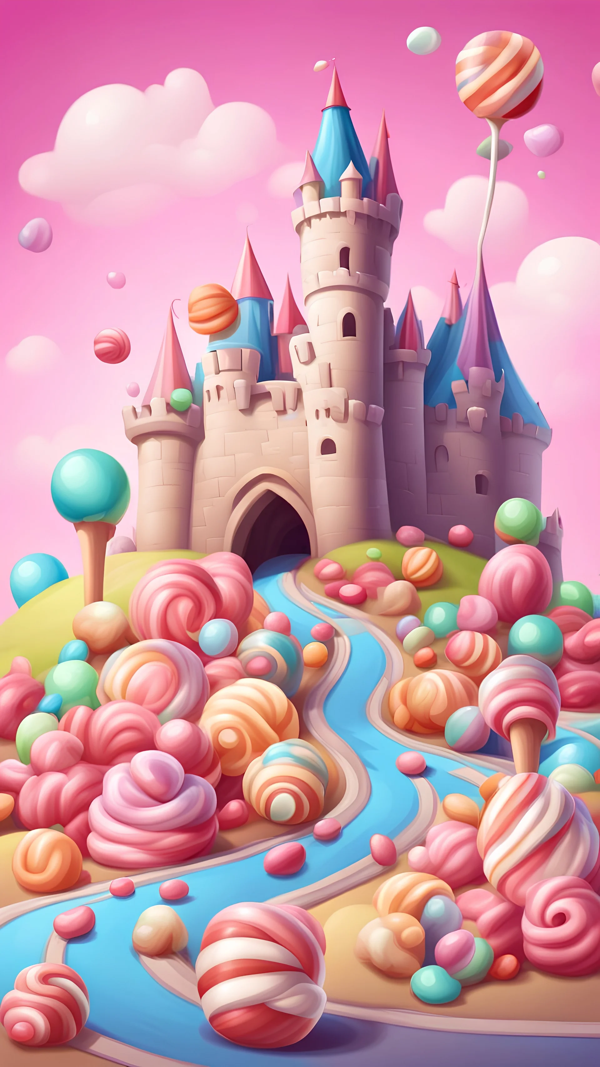 sweet candy background landscape, castle, road