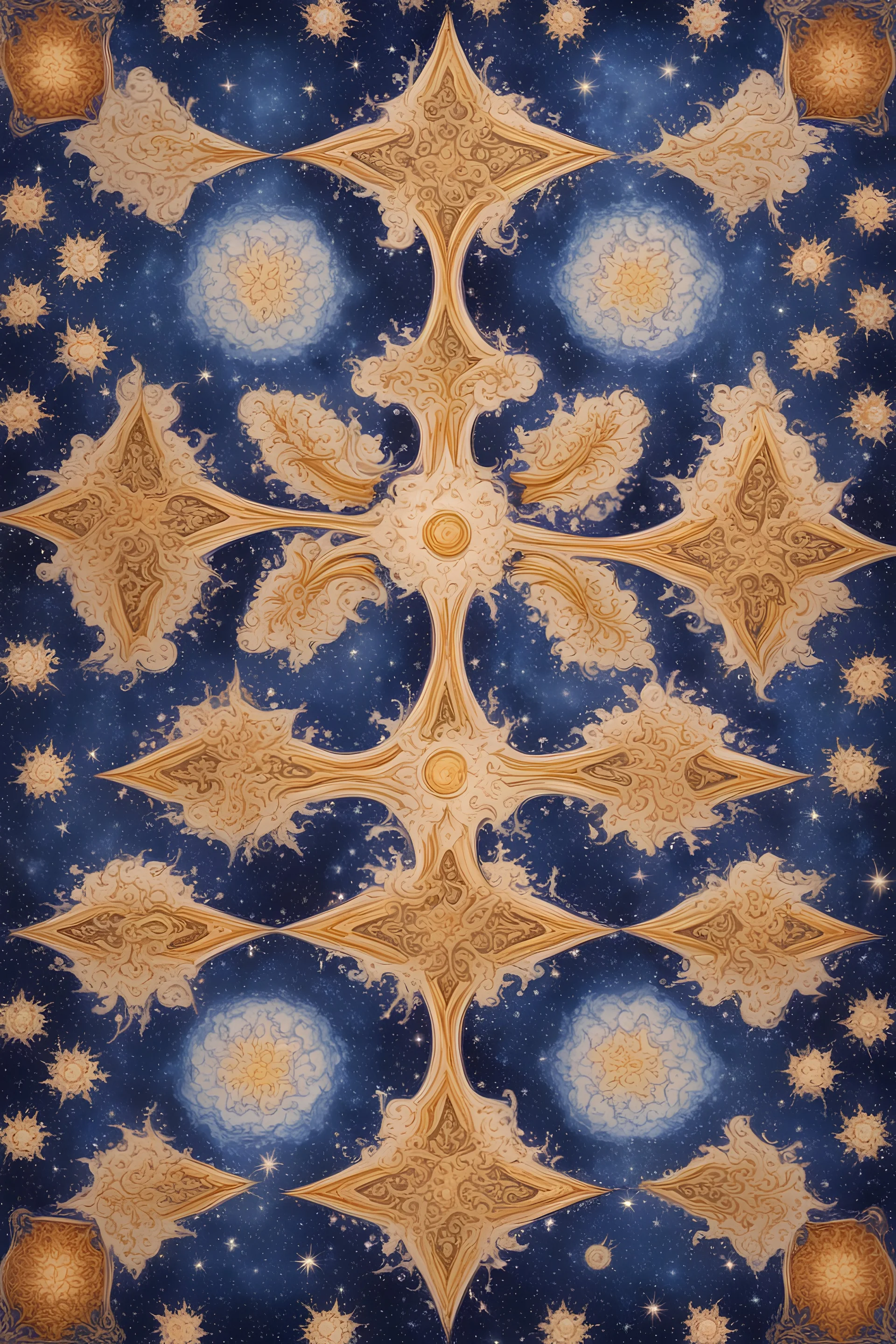 portuguese tiled azulejo, celestial cosmic galaxy repeating symmetrical pattern