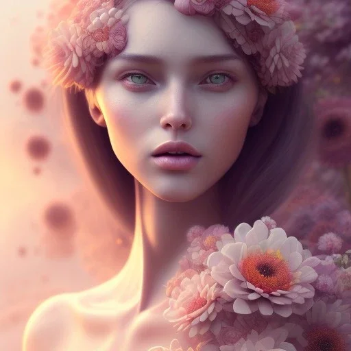 flower beautiful girl,utra realistic,highly detailed, sharp focus, insanely detailed, parallax flowers, honeybee, fantasy art, intricate detailed, elegant, fog, Special Lighting, Vibrant, color Scheme, forest, unreal engine 5, trending on artstation