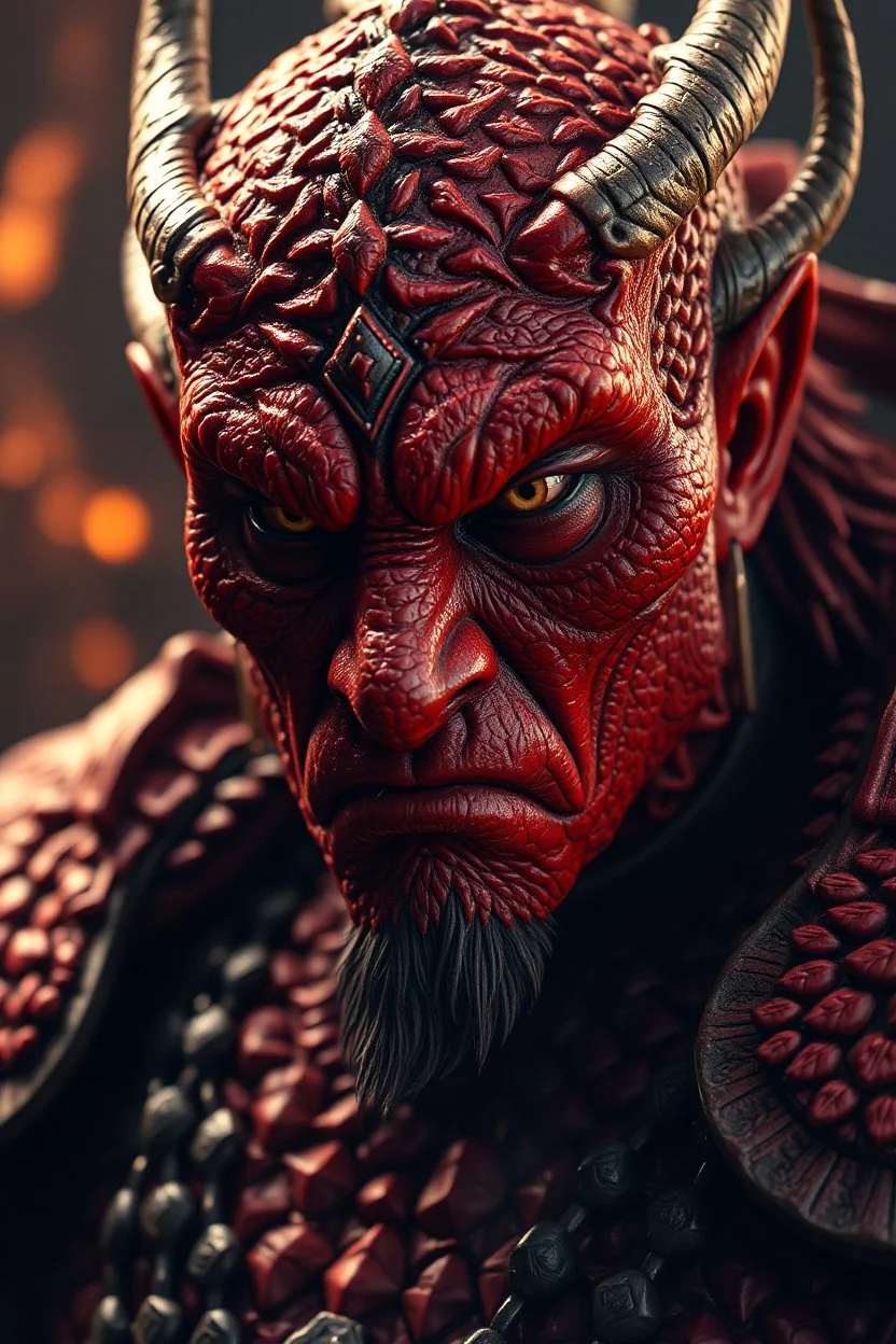 President Bosh. red skin, scales, unreal engine 6, high detail, intricate, cinematic. photoshoot style, intricate, studio lighting, masterpiece , highly detailed, 8k, best quality, fire, smoke, dramatic,d,<lora:mshn:0.7>,<lyco:Warrior_Couture:0.5>,