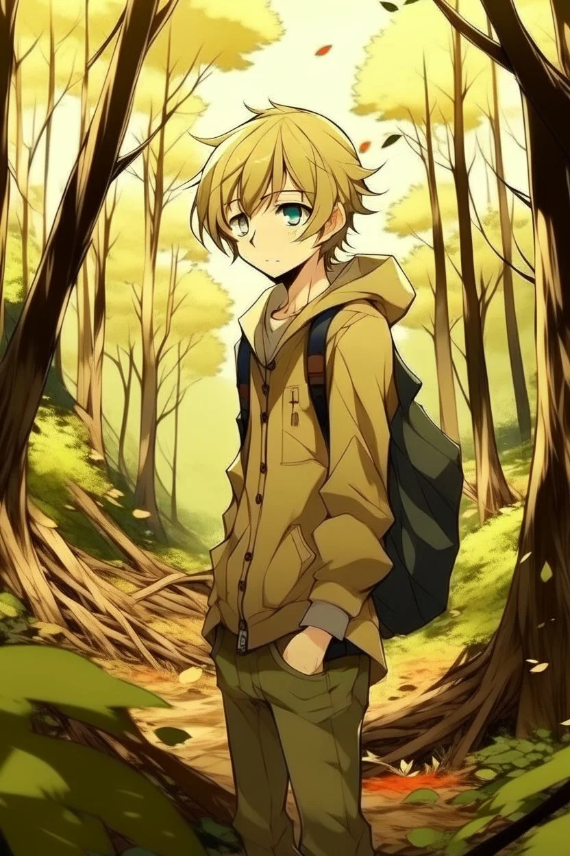 Dirty Blonde Anime Teen Boy in the woods